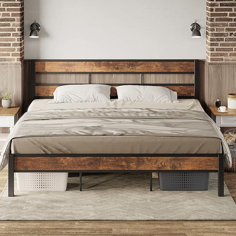 King Bed Frame and Headboard, Easy Assembly, Noise-Free, No Box Spring Needed