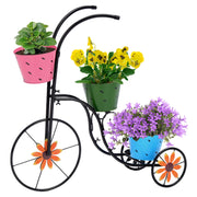 Vintage bicycle metal plant stand with three bucket planters