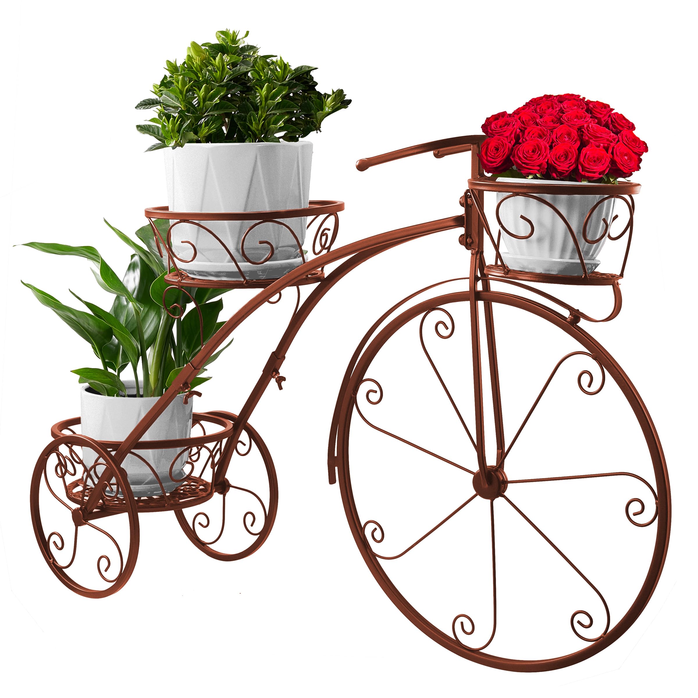 Vintage tricycle plant stand with flower pots for home and garden