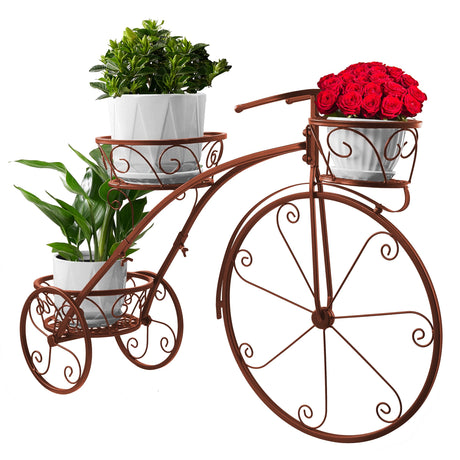 Vintage tricycle plant stand with flower pots for home and garden