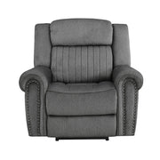 Vinton Charcoal Power Recliner with Rolled Arms and Nailhead Trim
