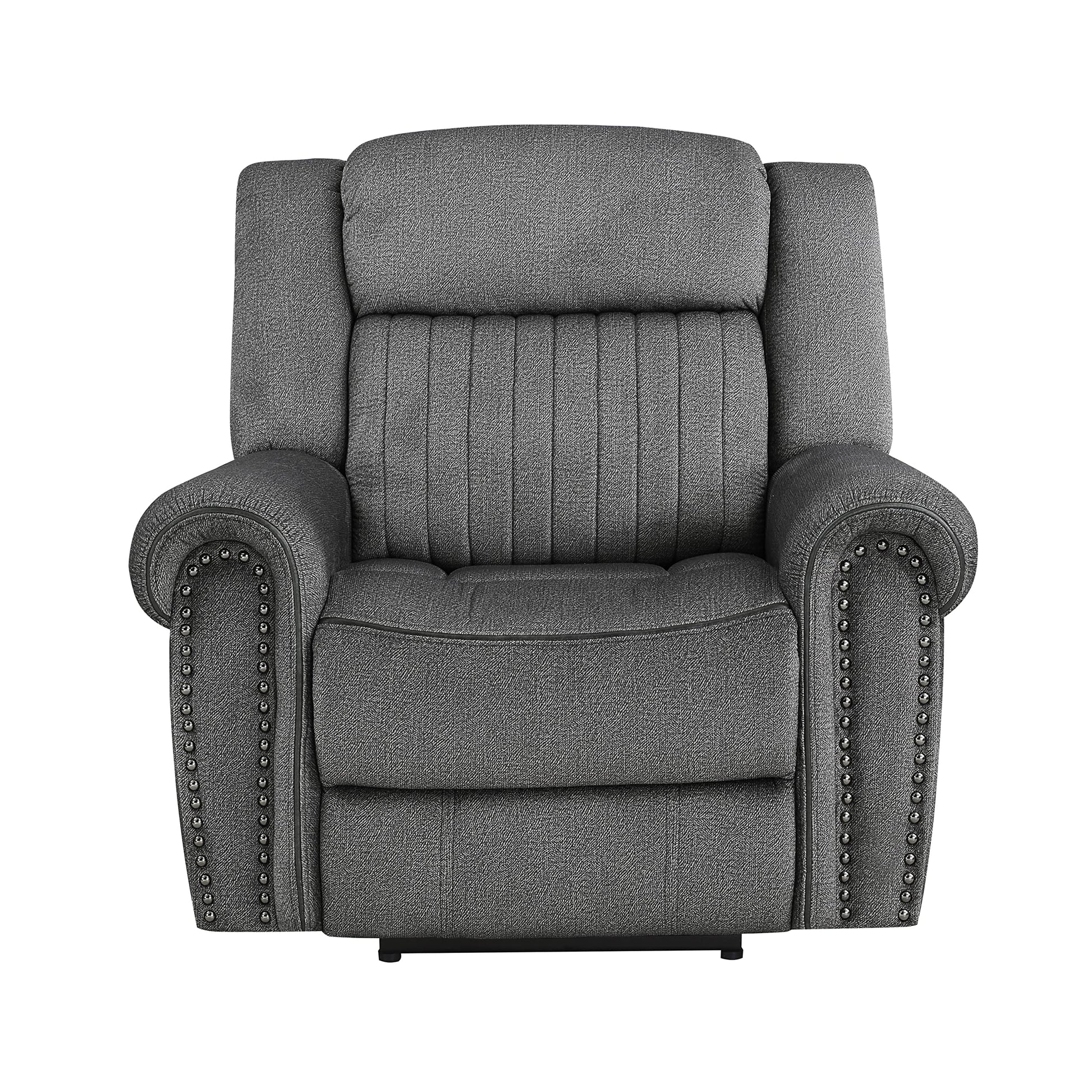 Vinton Charcoal Power Recliner with Rolled Arms and Nailhead Trim
