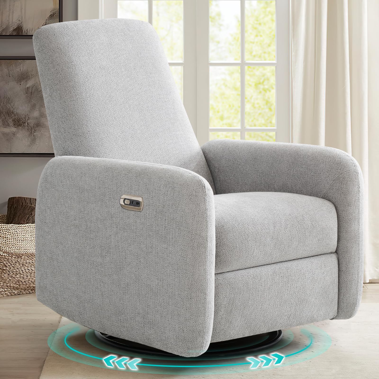 VivaRest Grey Chenille Swivel Rocker Recliner Chair Front View