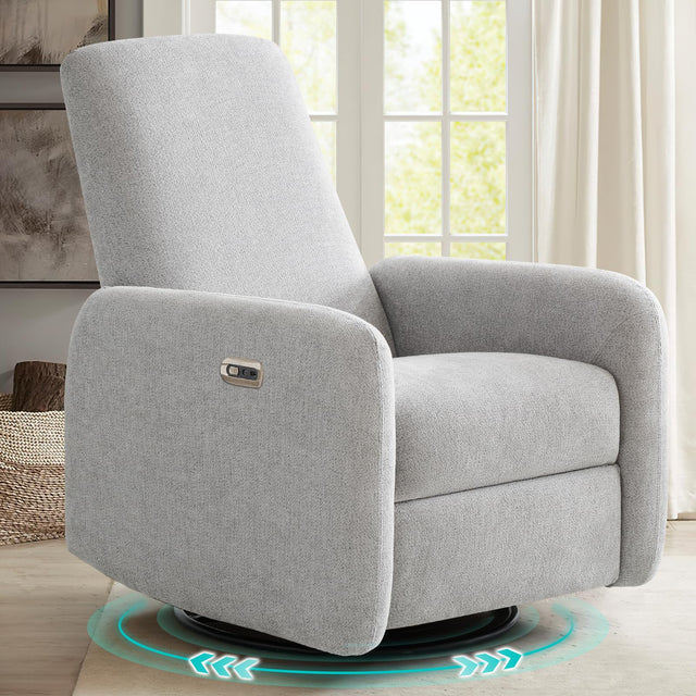 VivaRest Grey Chenille Swivel Rocker Recliner Chair Front View