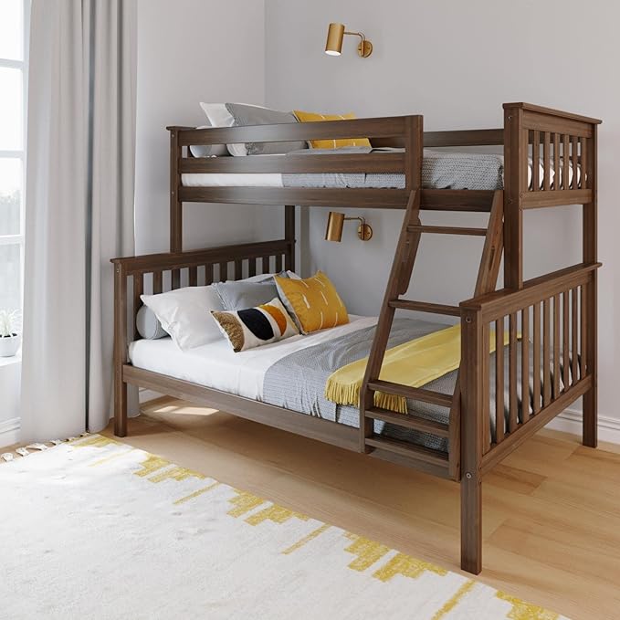 Bunk Bed, Twin-Over-Full Wood Bed Frame For Kids, Blue