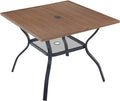 Metal Patio Dining Table for 4, 42" Grey Wood-Like Outdoor Round Table