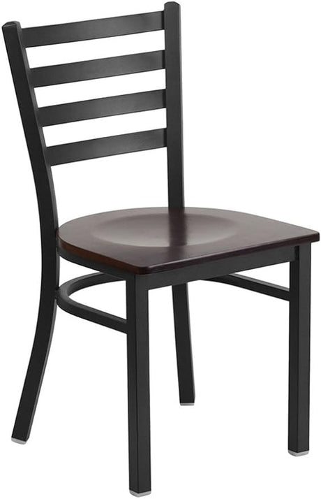 2 Pack HERCULES Series Black Ladder Back Metal Restaurant Chair