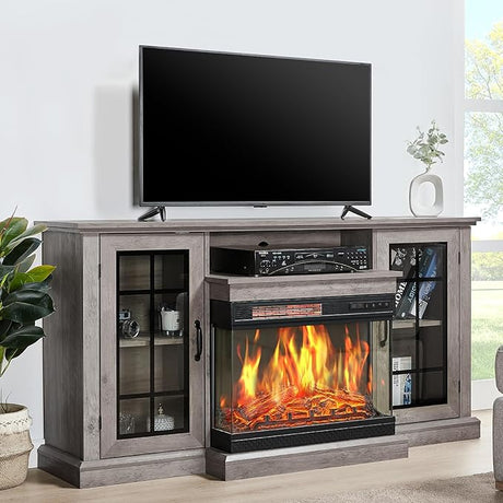 Fireplace TV Stand with 3-Sided Glass Electric Fireplace