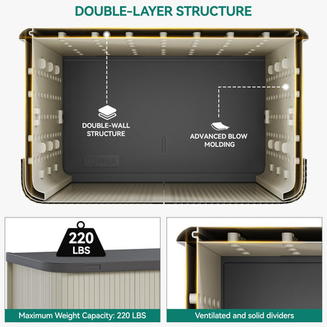 Weatherproof resin storage cabinet for tools and toys

