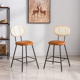 Counter Stools Rattan Back Dining Chair, Indoor Faux Leather Bar Stools Set of 2