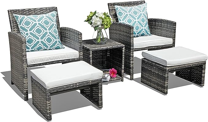 , Wicker Outdoor Conversation Chair and Ottoman Set