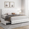 Modern Upholstered Bed Frame with 4 Storage Drawers, Button Tufted Headboard Design