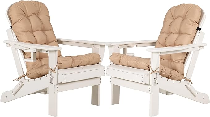 Folding Adirondack Chairs Set of 2 with Cushion with Cup Holde