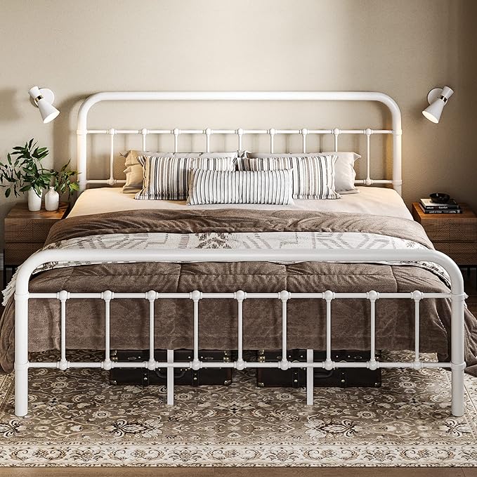 King Size Metal Platform Bed Frame with Victorian Style