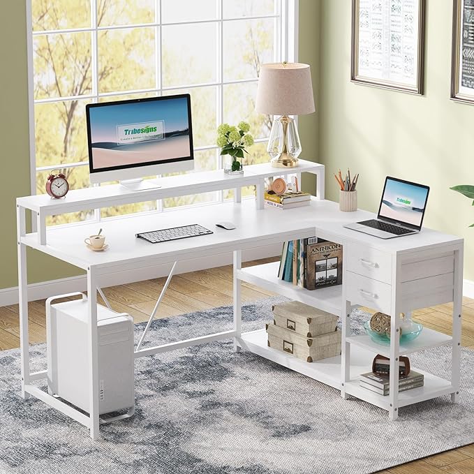 Reversible L Shaped Desk with Drawer