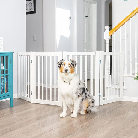 360 Configurable Dog Gate with Door – Indoor Freestanding Walk Through Wood Pet Gate