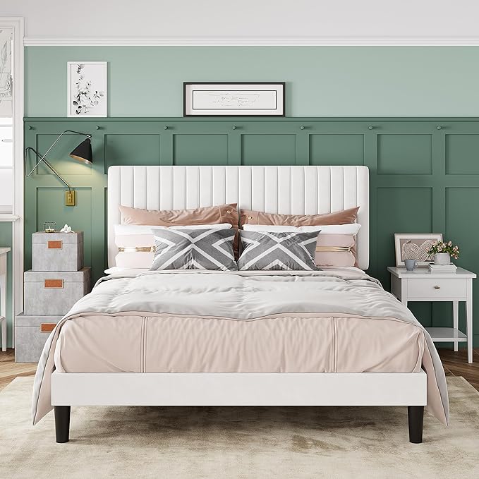 Queen Bed Frame, Velvet Upholstered Platform Bed