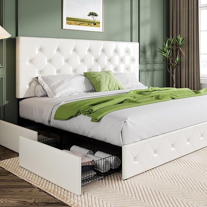 Upholstered King Size Platform Bed Frame