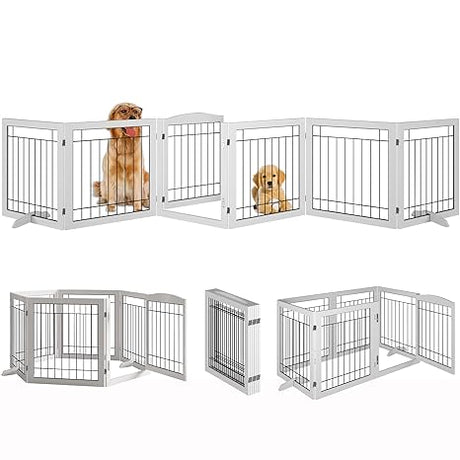 Folding No-Assembly Pet Gate 144" Wide, 30" Tall Wooden Dog Gate