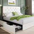 Upholstered Queen Size Platform Bed Frame with 4 Storage Drawers and Headboard