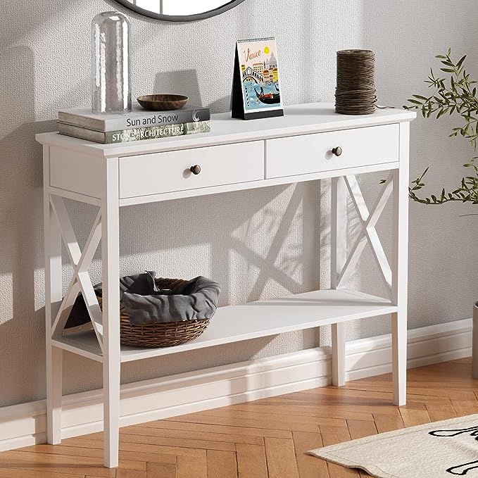 Console Sofa Table Classic X Design with 2 Drawers