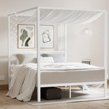 Full Size Metal Canopy Bed Frame, Modern Four-Poster Platform Bed Frame