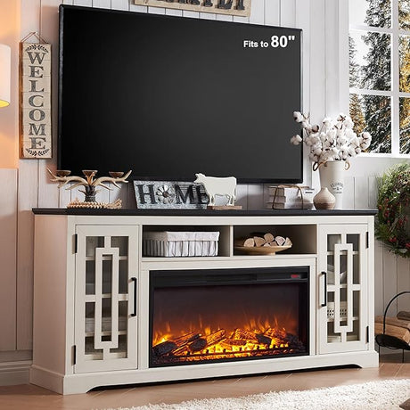 Fireplace TV Stand with 36" Electric Fireplace for 75 80 Inch TV, Farmhouse 32" Tall