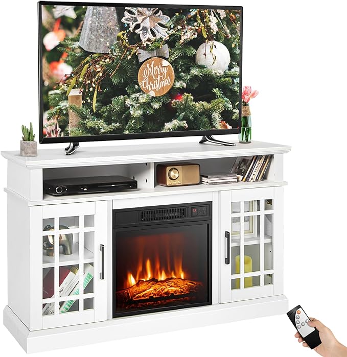 Modern 48 Inch Electric Fireplace TV Stand, TV Console for TVs with 18 Inch Fireplace