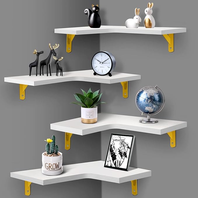 Floating Corner Shelves for Wall Décor Storage, Wall Shelves Set of 4