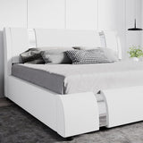 Modern Faux Leather Queen Bed Frame with Adjustable Headboard