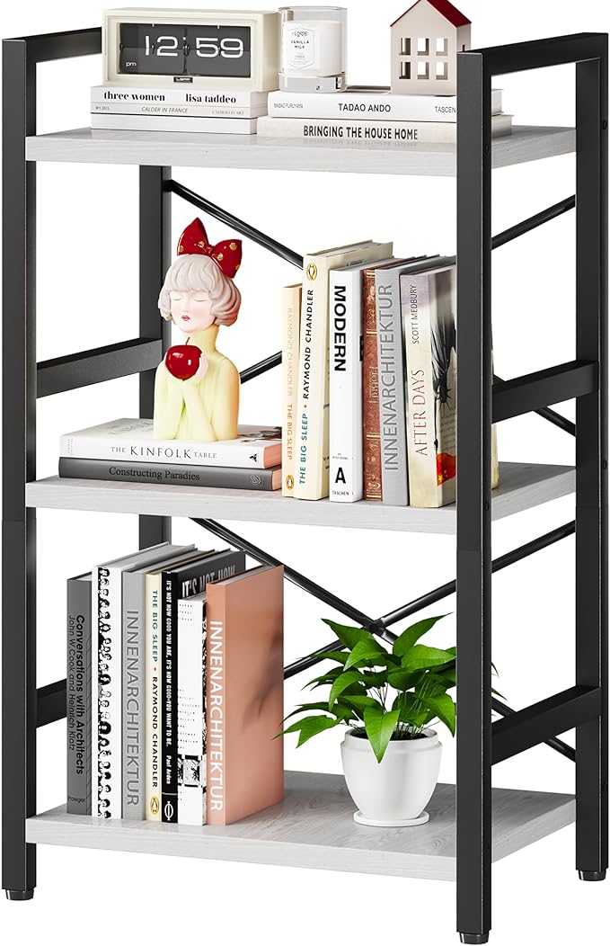 Bookshelf, 3 Tier Industrial Bookcase, Metal Small Bookcase, Rustic Etagere Book Shelf