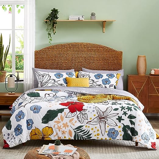 Queen Comforter Set, 7 PCS Green Butterfly Floral Comforter Set