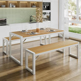 Dining Table Set with Two Benches, Rustic Kitchen Table Set for 4 People, Space-Saving