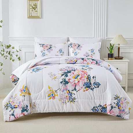 7 Piece Bed in a Bag Queen Comforter Set Botanical Floral Bedding Set