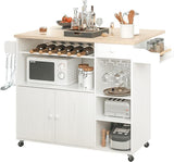 Rolling Kitchen Island Cart with Drop-Leaf and Wine Rack