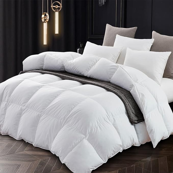 Feather Down Comforter Queen Size, All Season Duvet Insert, Cotton Cover Warmth