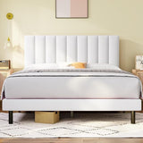 Full Size Bed Frame Upholstered Platform with Headboard and Strong Wooden