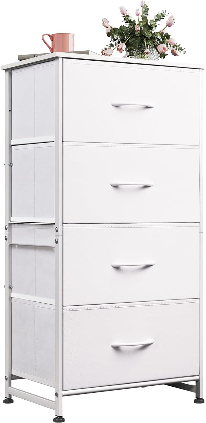 Dresser with 4 Drawers, Fabric Storage Tower, Organizer Unit for Bedroom