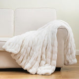 Soft Faux Rabbit Fur Throw Blanket - 50" x 60", Elegant Ruched Design Blanket