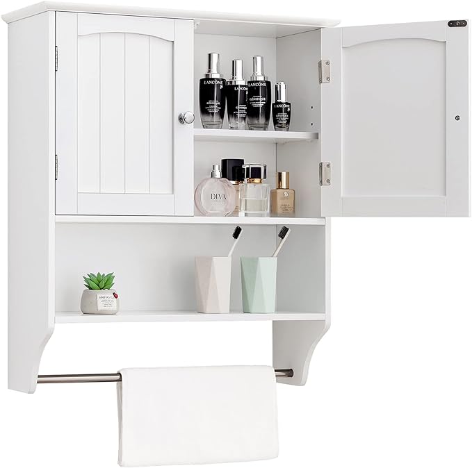 Bathroom Wall Cabinet with 1 Adjustable Shelf & Double Doors, Medicine Cabinet