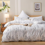 Queen Floral 3 PCS Bedding Sets Oatmeal Plant Flowers Printed on Fluffy Comforter