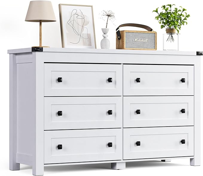 Black Dresser for Bedroom with 6 Drawers, Modern Chest of Drawers, Wood Dressers