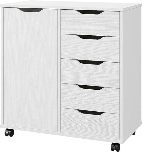 5-Drawer Chest with 1 Door, Wooden Chest of Drawers Storage Dresser Cabinet