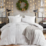 Grey Queen Comforter Set - 3 Pieces Pintuck Pleated Farmhouse Bedding