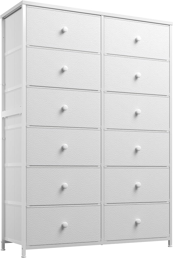 12 Drawer Dresser, Tall Dressers for Bedroom with Wooden Top and Metal Frame