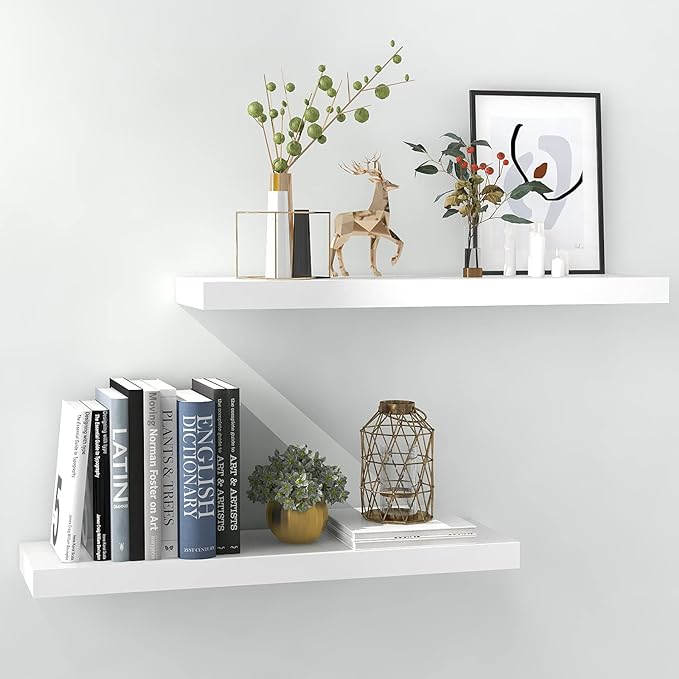 Oak Floating Shelves for Wall，24in Wall Mounted Display Ledge Shelves Perfect