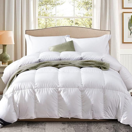 Fluffy Down Comforter California King Size All Season Duvet Insert Ultra-Soft Cotton Shell