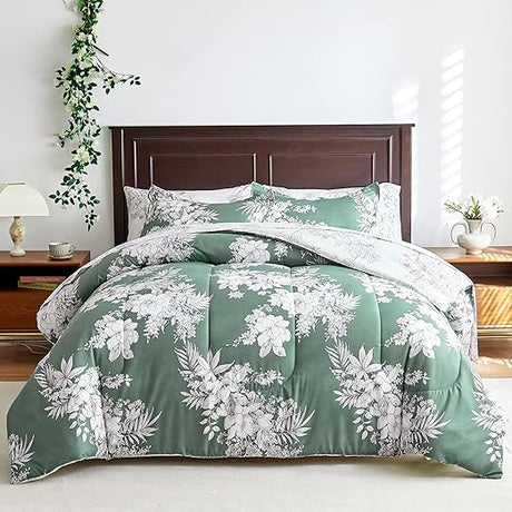 Gray Botanical Bed in a Bag Queen Size 7 Pieces