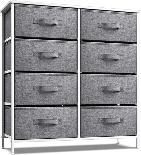 Dresser with 8 Faux Wood Drawers  Chest Organizer Unit with Steel Frame Wood