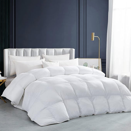 Luxurious All-Season Goose Down Feather Fiber Comforter Queen Size Duvet Insert